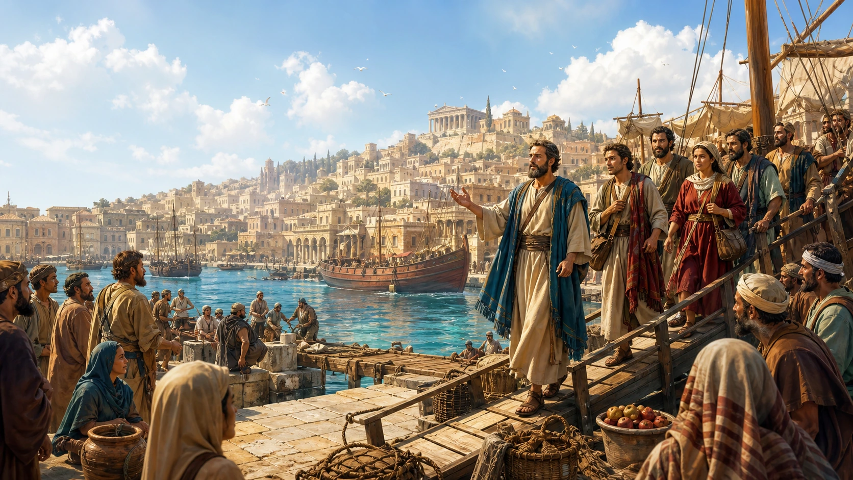 Biblical scene in a Mediterranean port